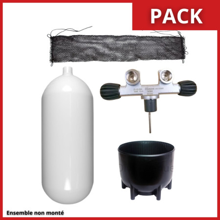 Pack bouteille de plongée acier 12 L court 232 bar avec robinet double