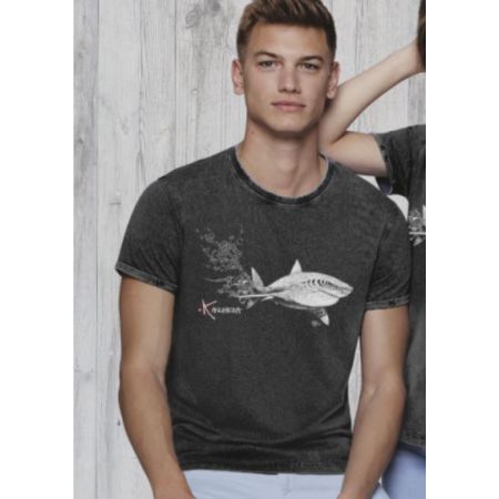 T-shirt Kanumera Homme délavé Le Requin Blanc et le Plongeur