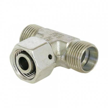 Swivel DIN female tee for 8 mm tube (500 bar)