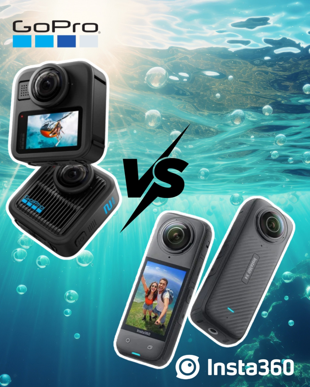 GoPro Max 2 vs Insta360 X5, comparaison caméras sous-marine 360 ° 